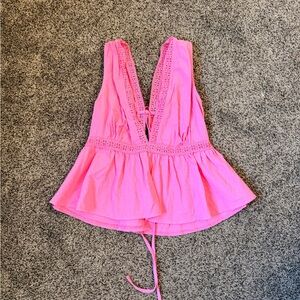 Pink Lace Trim Blouse